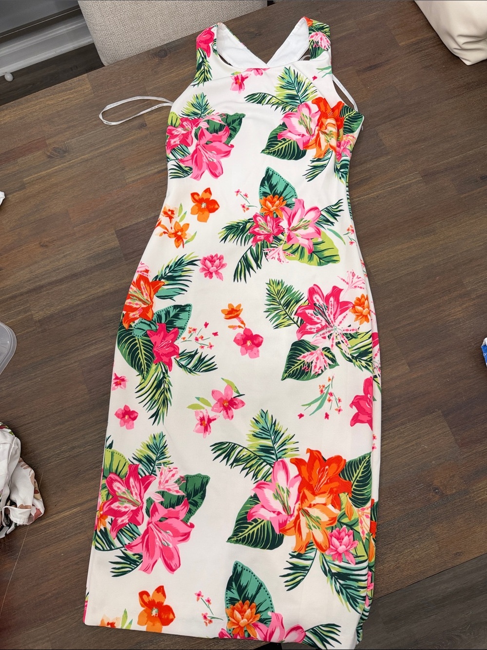 Guess White Midi Dress with Pink & Orange Floral Print